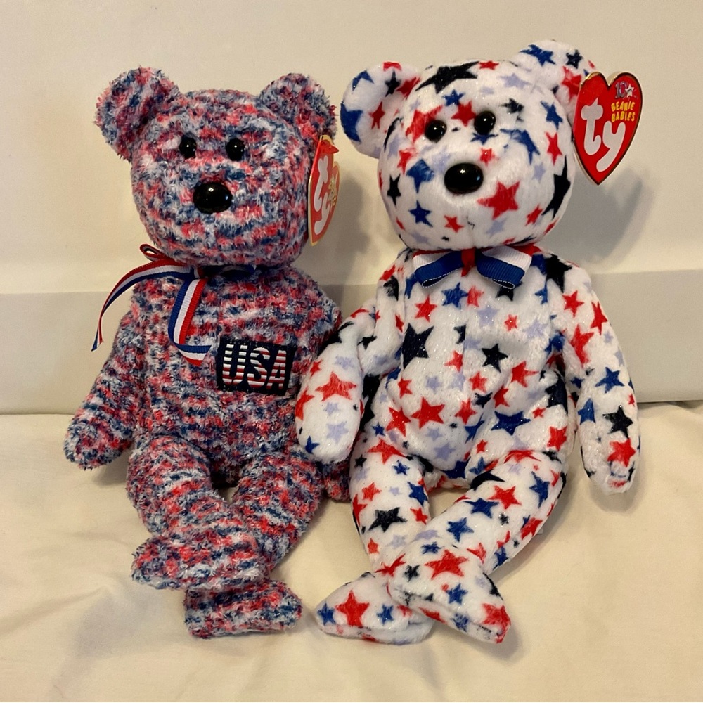 Ty “Red, White & Blue” & “USA” beanie babies pair